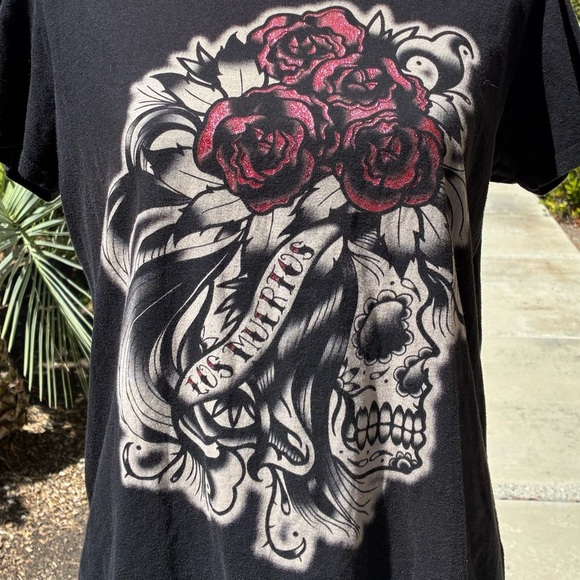Lucky 13 Los Muertos Skull & Rose Juniors XXL Tee - Picture 2 of 7